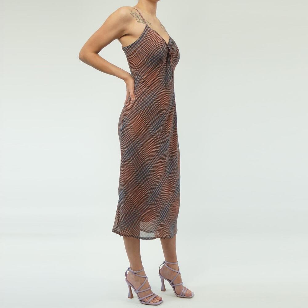 Aeropostale Plaid Mesh Slip Midi Dress Pink Brown Y2K Grunge Size Small